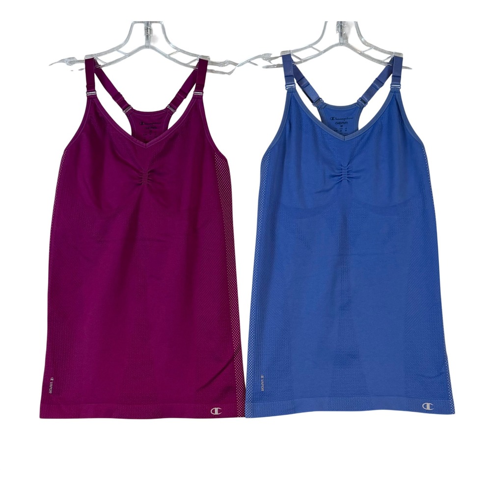 Lot of 2 Champion Gear Vapor Tank Tops Built-in Bra •M• Yoga Gym Athleisure